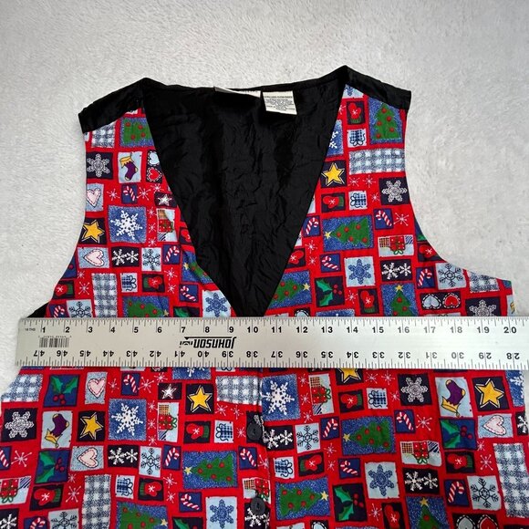Basic Editions Holiday Womens V-Neck Vest XL Red Christmas Print Cotton Holiday - Picture 5 of 7